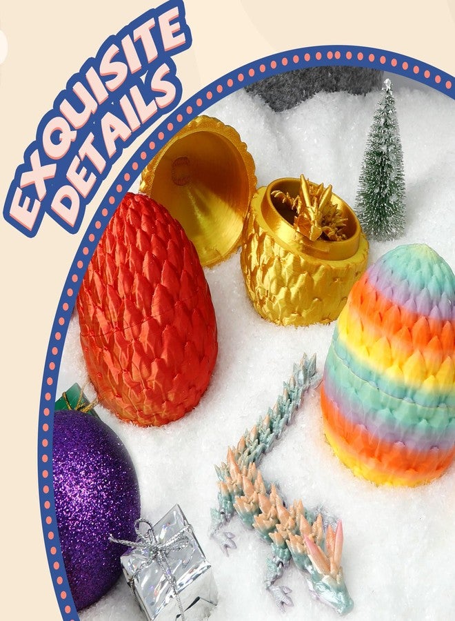 Flavery 12 Pack 3D Printed Dragon in Egg - Mini Gemstone Egg with Flexible Crystal Dragon Inside, Cute Fidget Toy, Christmas, Birthday Gift, Desk Pet Figure, Easter Basket Stuffers - Image 2